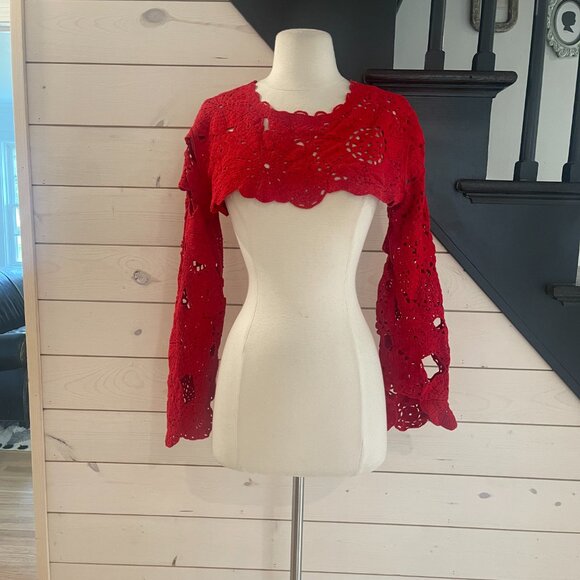 042 Free People Olivia Piecework Bolero NWOT Crimson One Size - Picture 3 of 8